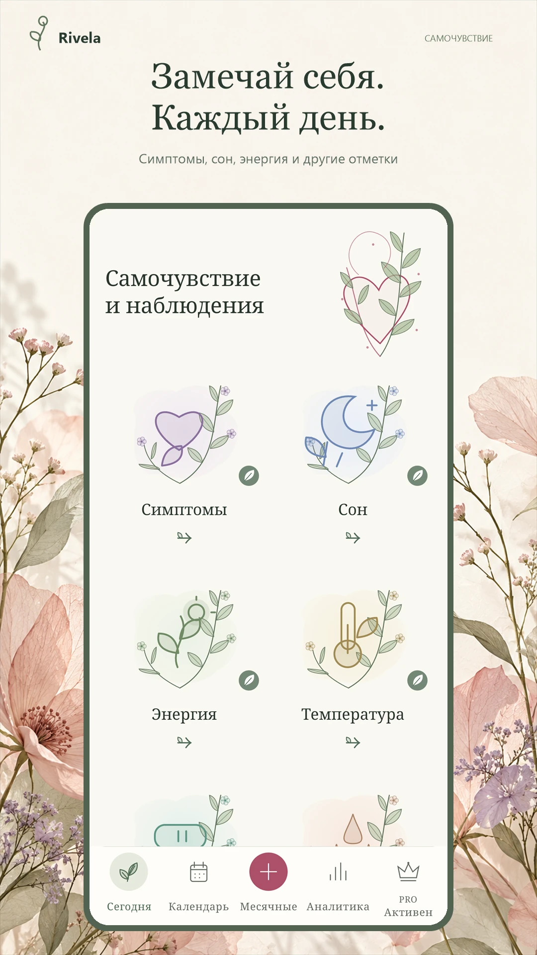 Самочувствие и наблюдения: открытый гербарий с ботаническими иллюстрациями категорий