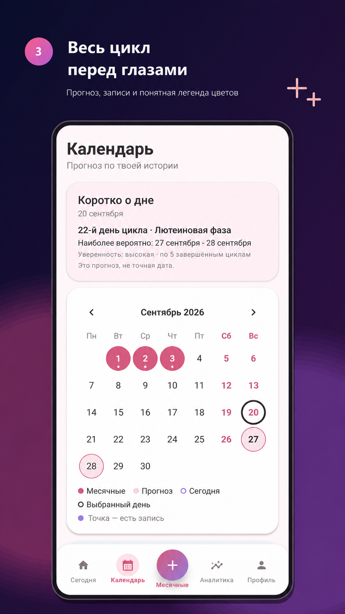 Экран календаря в приложении Rivela